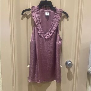 CAbi Dusty Rose Ruffle V-Neck Blouse